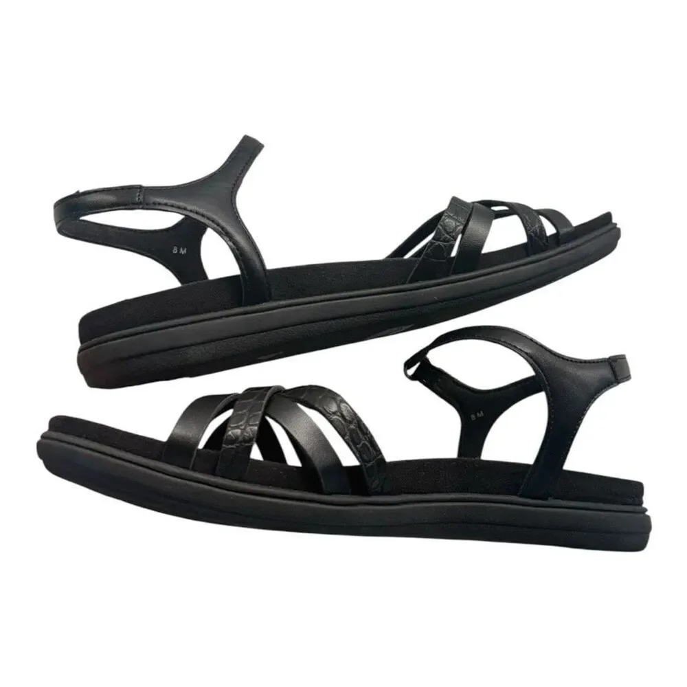 Easy Spirit Dottle 3 Embossed Comfort Sandals Women’s Size 8 Black Ankle Strap